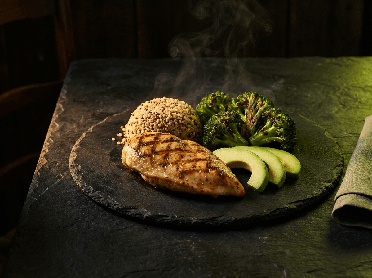 Grilled chicken with quinoa and broccoli